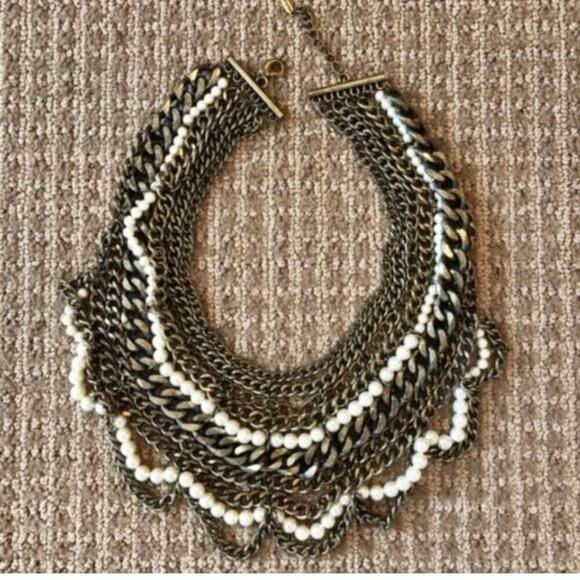Baublebar Pearl & Gold chain Bib Necklace - Picture 1 of 2